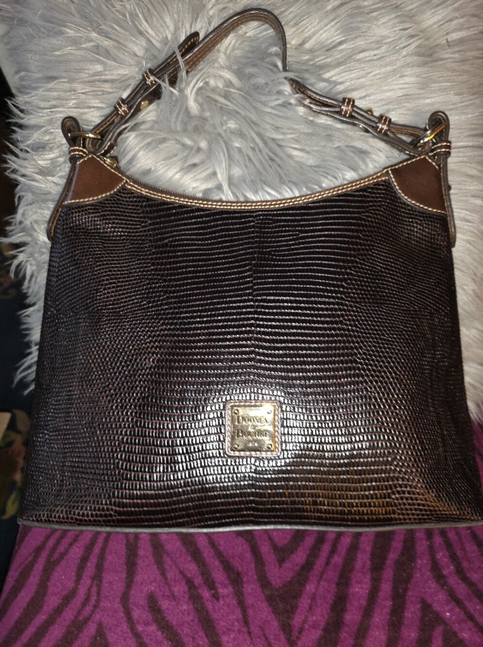Dooney & Bourke Brown Reptile Embossed Leather Shoulder Bag